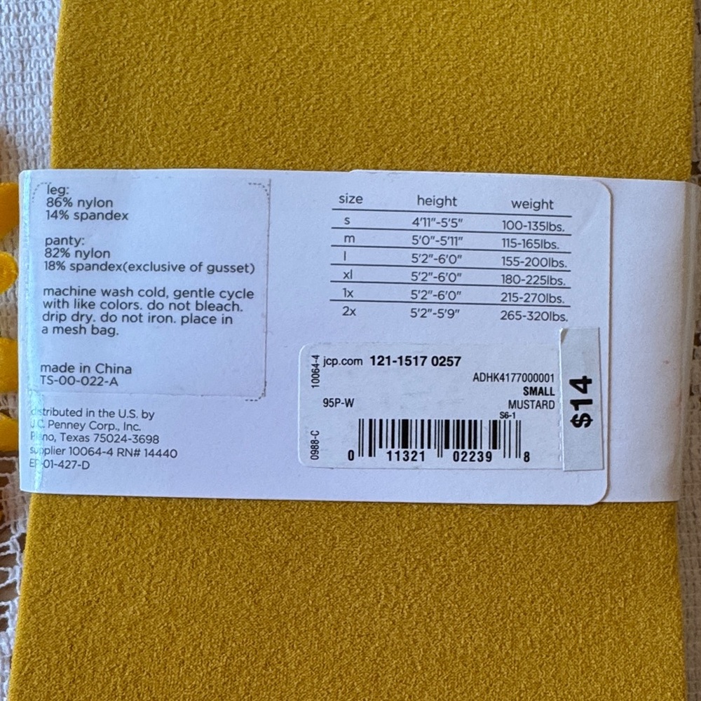 π©· JCPenney; BNWT! Mustard Colored Opaque Control Tights in Misses Size Small! - Picture 4 of 4